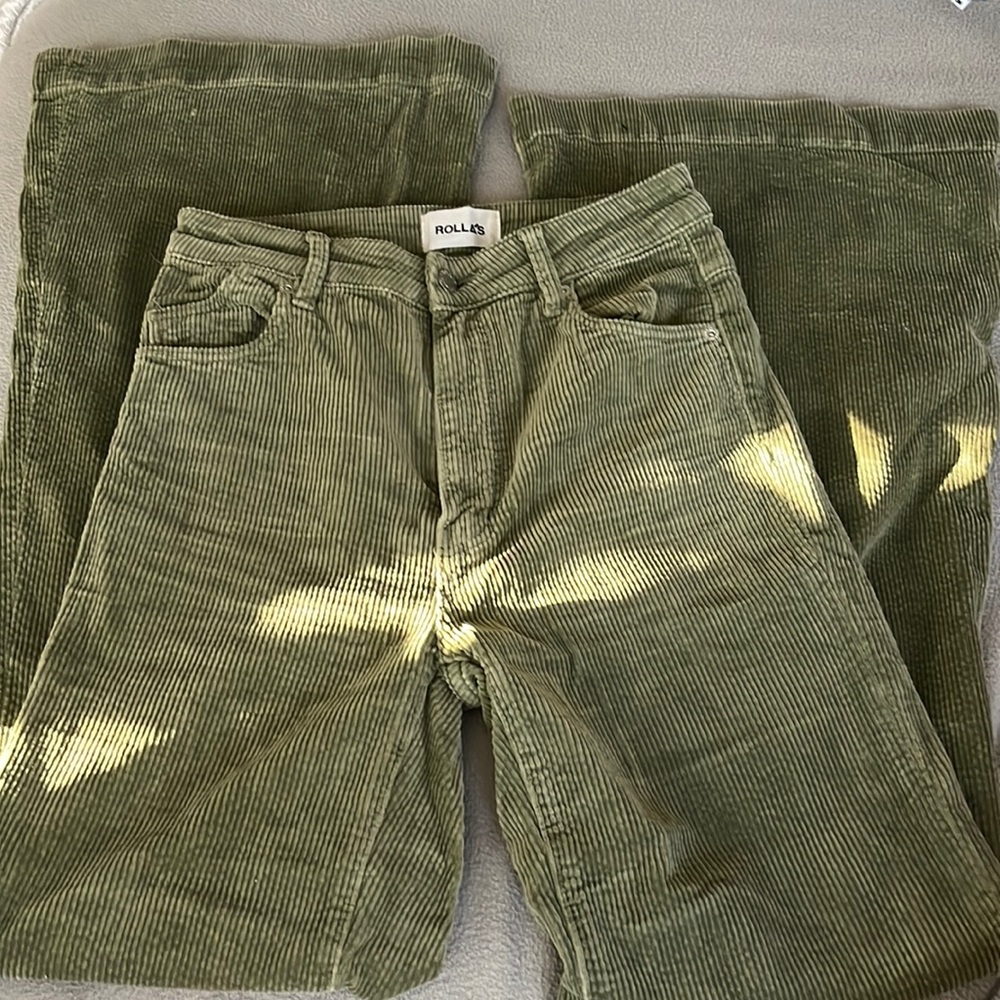 Green corduroy flare jeans